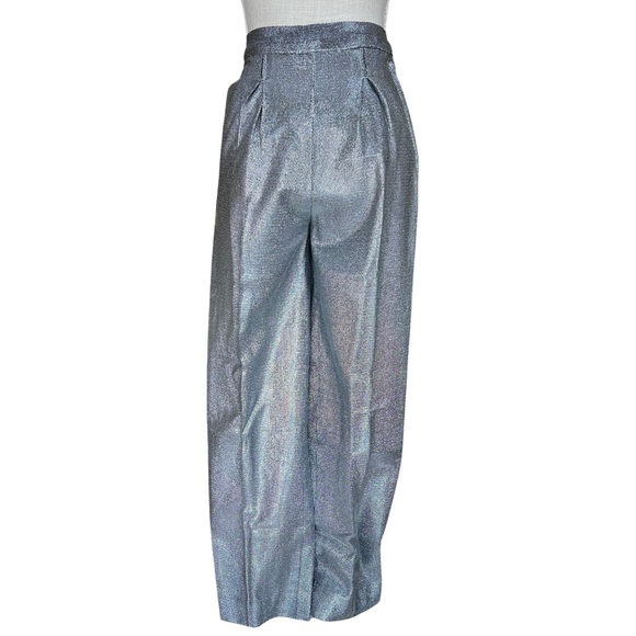 Vintage Custom Made High Waist Silver Mesh Wide Leg Pleat Front Trousers - Picture 2 of 13